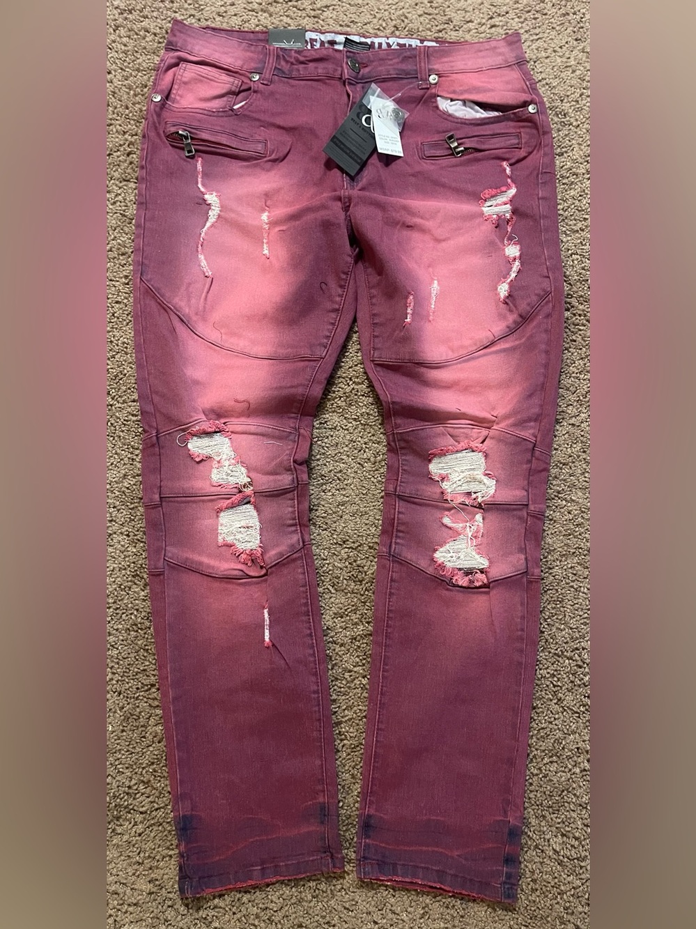 Beat & Rhythm Men's Distressed Burgundy Ripped Jeans